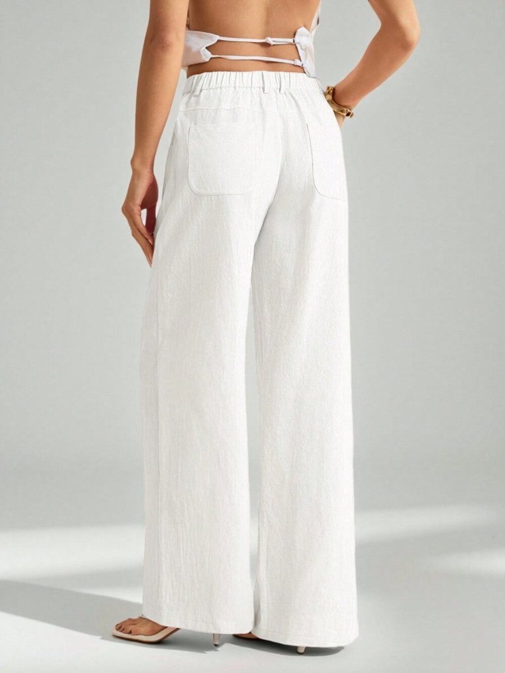 White Casual Women's Washed Low Waist Straight Pants - Picture 2 of 8